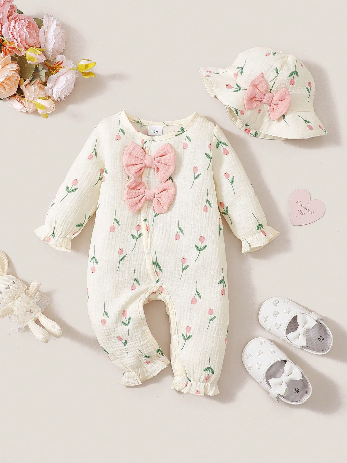 Newborn Baby Girl Romper Floral - Детский комплект для девочки на весну