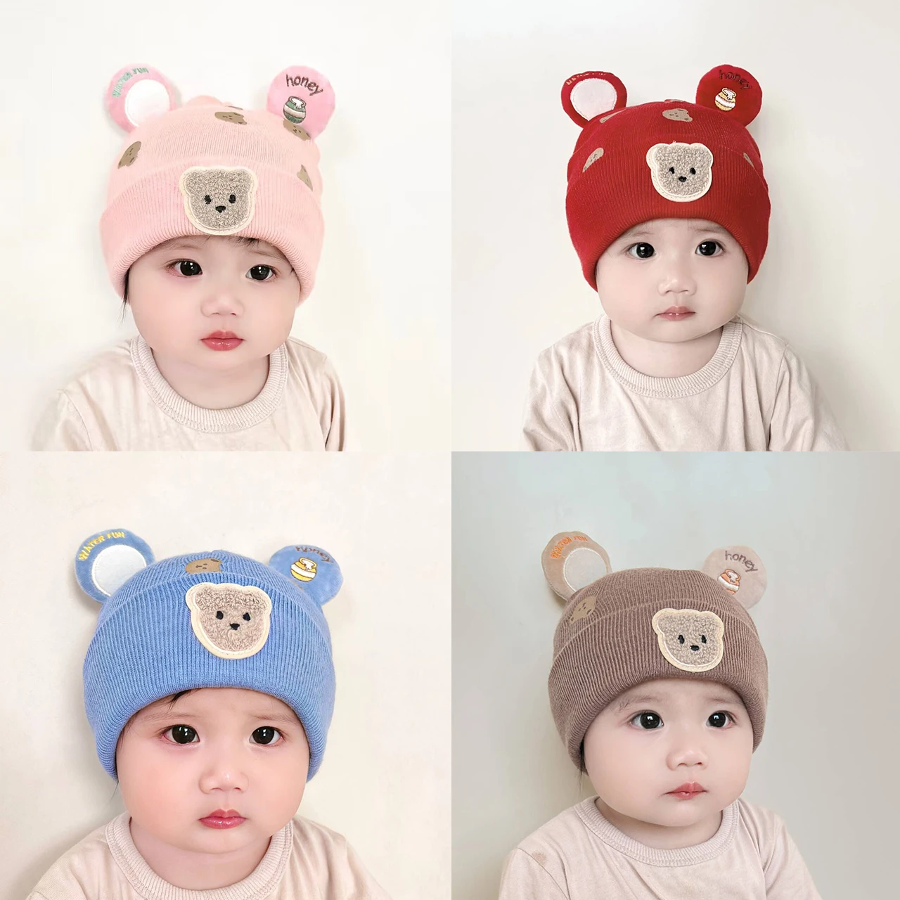Infant Beanie Hat With Ears - Зимняя теплая детская шапка-бини с милыми